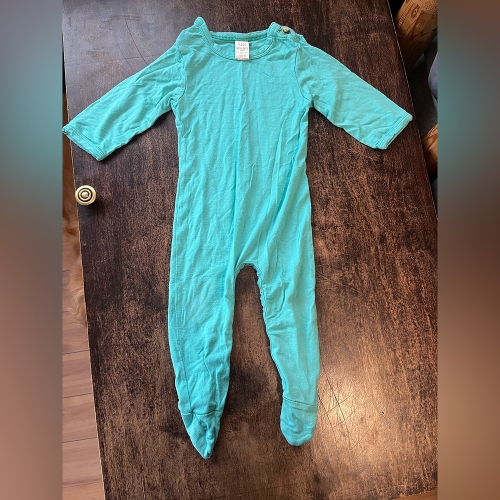 Kate Quinn 6-9 Month Solid Aqua Blue Bamboo Footies